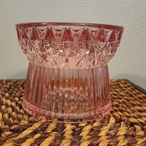 B&BW PINK FACETED GLASS CANDLE PEDESTAL